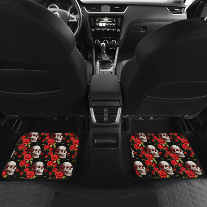 Red Rose Skull Design Print Car Floor Mats Front Back