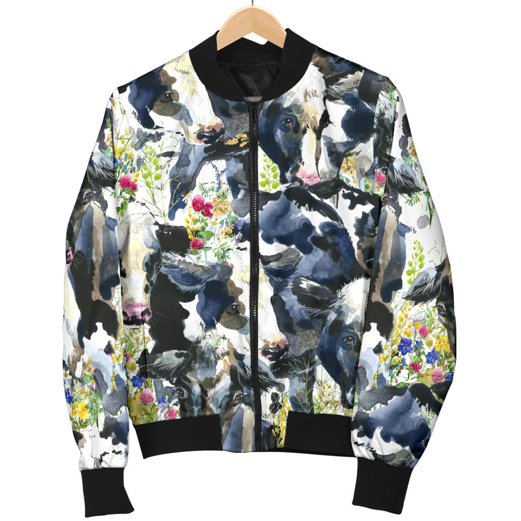 Cow Watercolor Print Pattern Men Bomber Jacket