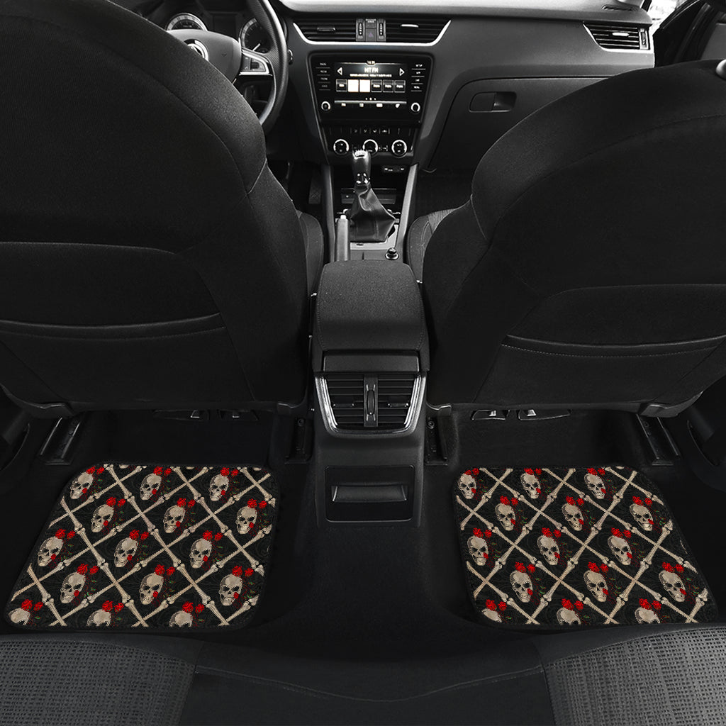 Skull Roses Bone Design Themed Print Car Floor Mats Front Back