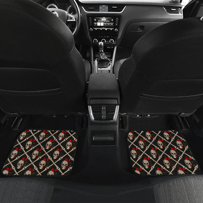 Skull Roses Bone Design Themed Print Car Floor Mats Front Back
