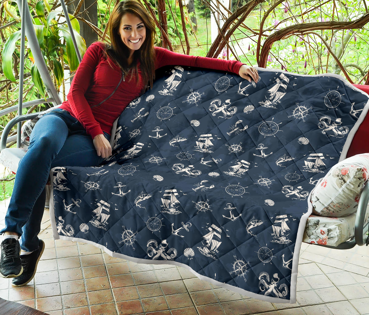 Nautical Sea Themed Print Quilt Bedspread