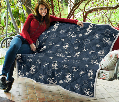 Nautical Sea Themed Print Quilt Bedspread