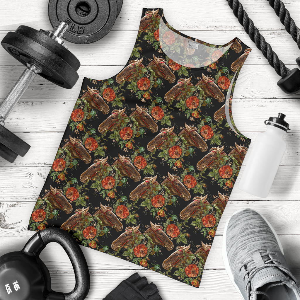 Horse Embroidery with Flower Design Men Tank Top