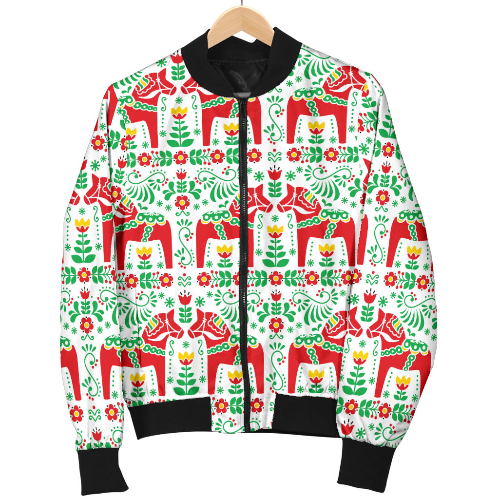 Swedish Dala Style Pattern Men Bomber Jacket