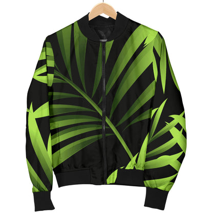 Green Neon Tropical Palm Leaves Men Bomber Jacket