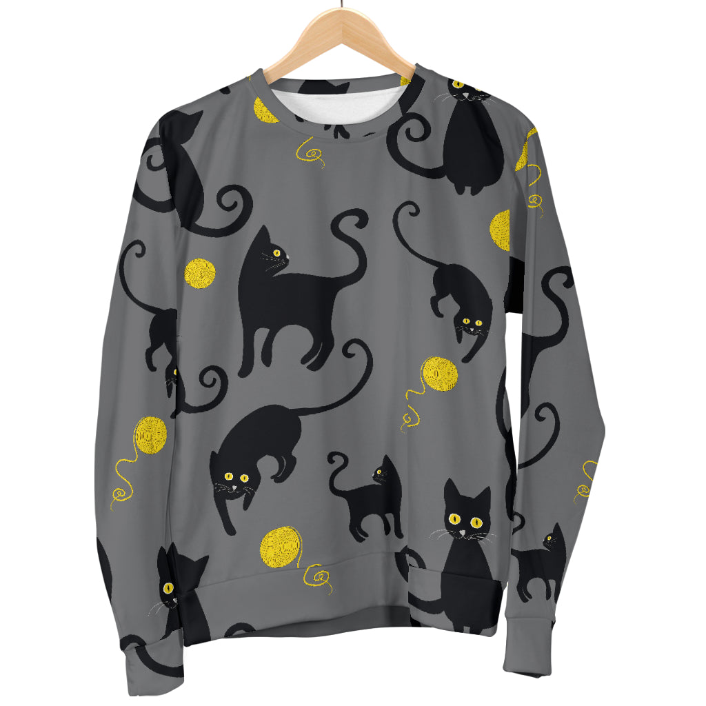 Black Cat Yellow Yarn Print Pattern Men Long Sleeve Sweatshirt