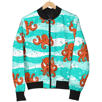Octopus Cute Design Print Themed Men Bomber Jacket