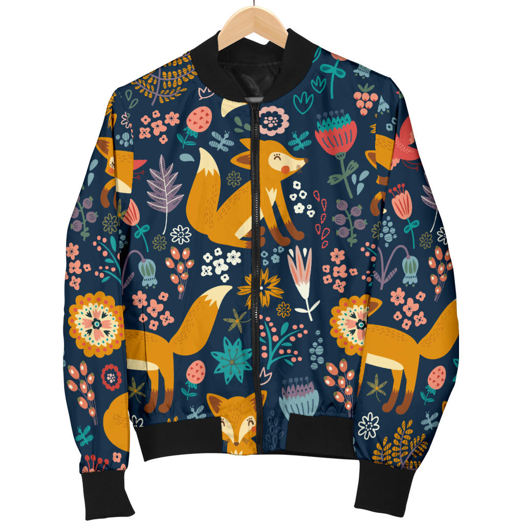 Fox Cute Jungle Print Pattern Men Bomber Jacket