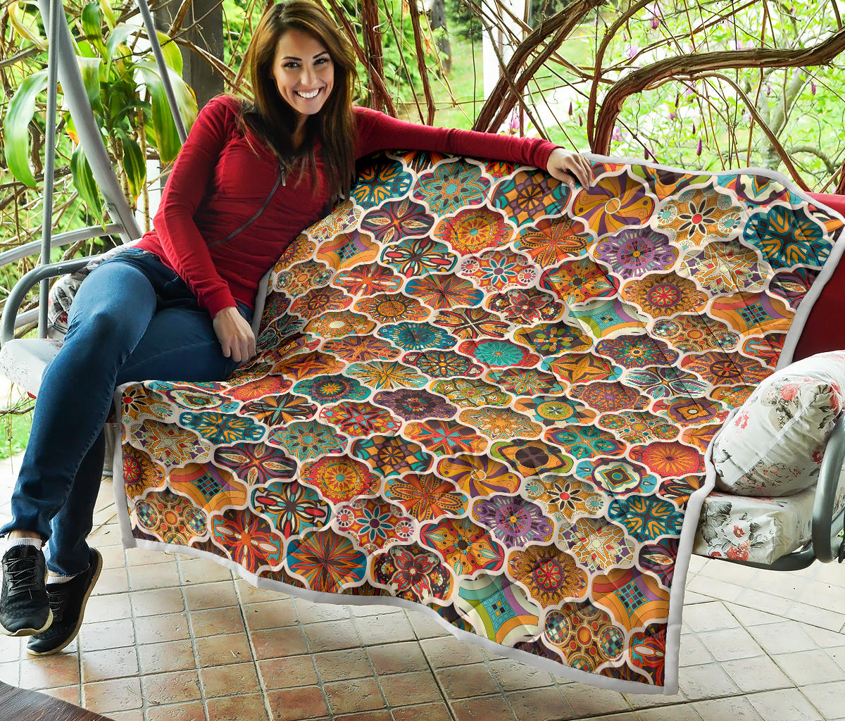 Mandala Mosaic Themed Design Print Quilt Bedspread