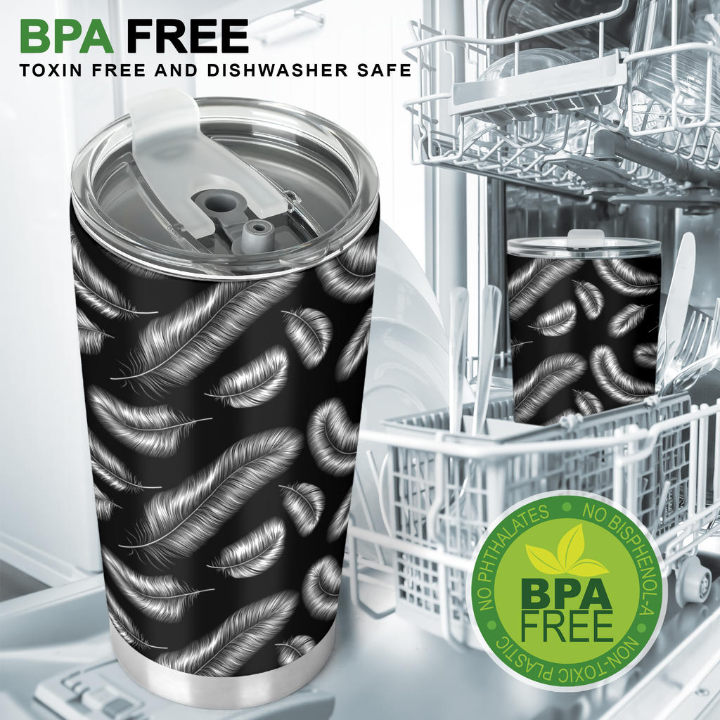 Feather Black White Design Print Tumbler