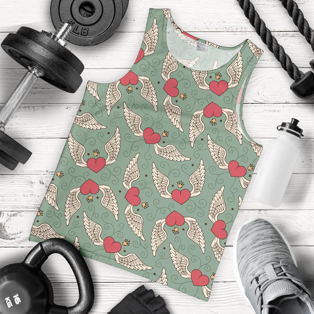 Angel Wings Heart Design Themed Print Men Tank Top