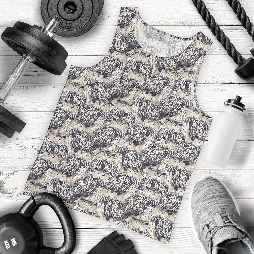 Owl Realistic Themed Design Print Men Tank Top