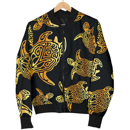 Gold Tribal Turtle Polynesian Themed Men Bomber Jacket