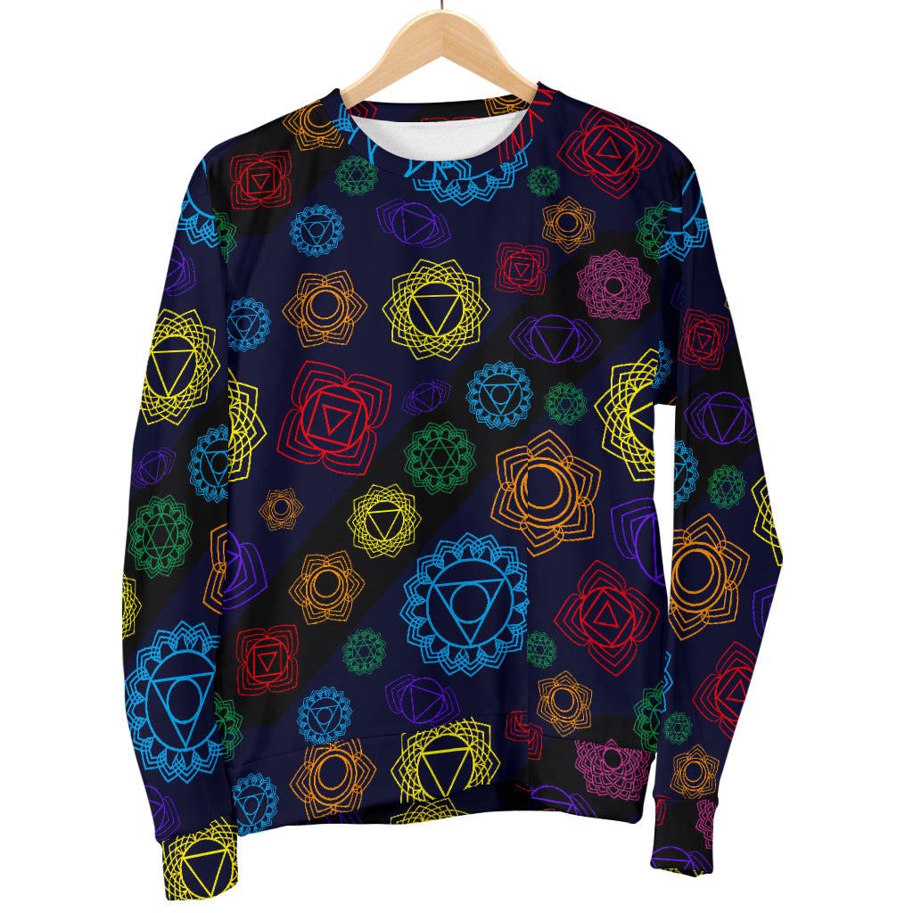 Chakra Colorful Print Pattern Men Long Sleeve Sweatshirt