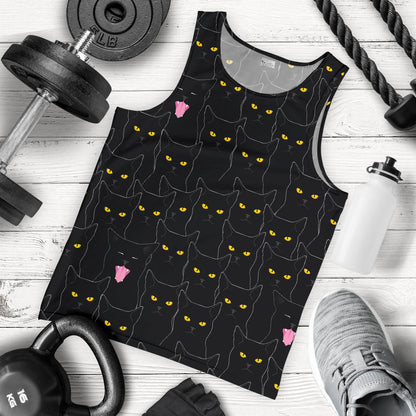 Black Cat Yellow Eyes Print Pattern Men Tank Top
