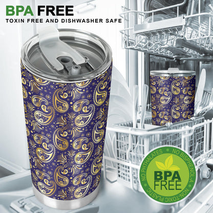 Paisley Blue Yellow Design Print Tumbler