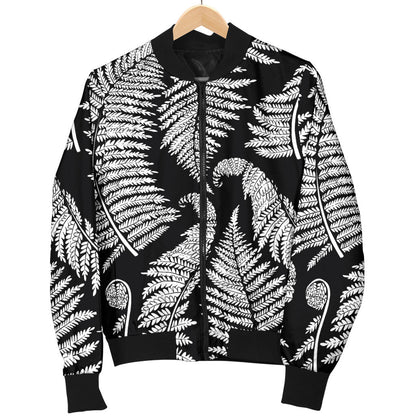Fern Leave Black White Print Pattern Men Bomber Jacket