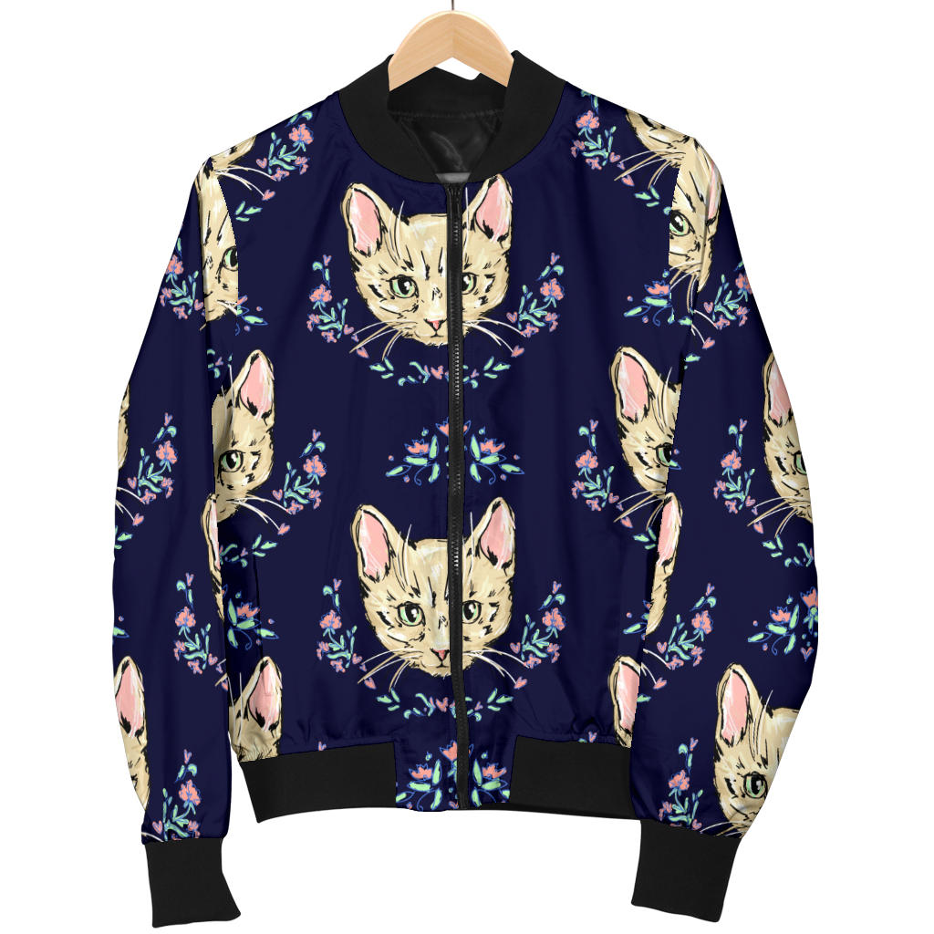 Cat Head with flower Print Pattern Men Bomber Jacket