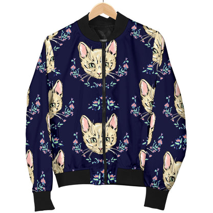 Cat Head with flower Print Pattern Men Bomber Jacket