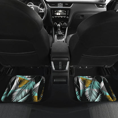 Gold Glitter Cyan Tropical Palm Leaves Car Floor Mats Front Back
