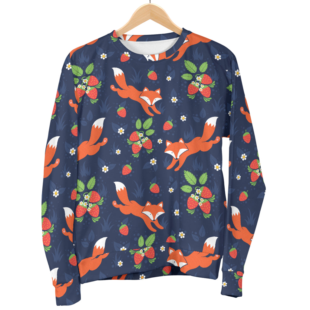 Fox Strawberry Print Pattern Men Long Sleeve Sweatshirt
