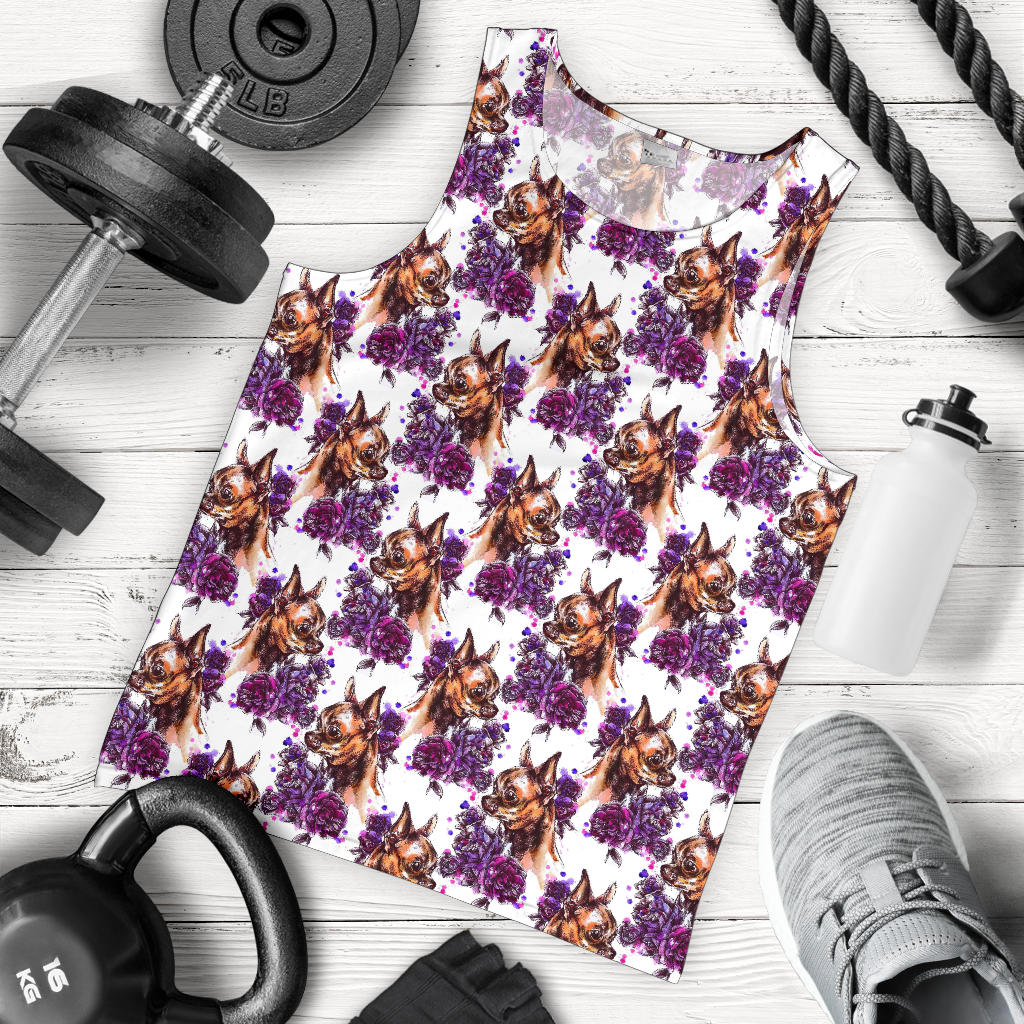 Chihuahua Purple Floral Men Tank Top