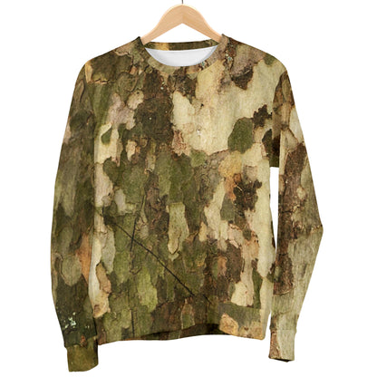 Camo Realistic Tree Texture Print Women Long Sleeve Sweatshirt