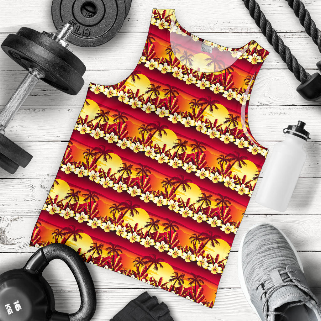 Hawaiian Tropical Sunset Hibiscus Print Men Tank Top