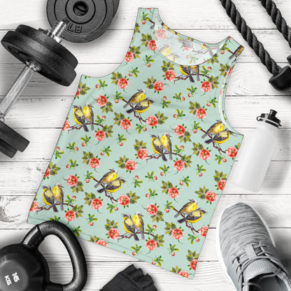 Bird with Red Flower Print Pattern Men Tank Top