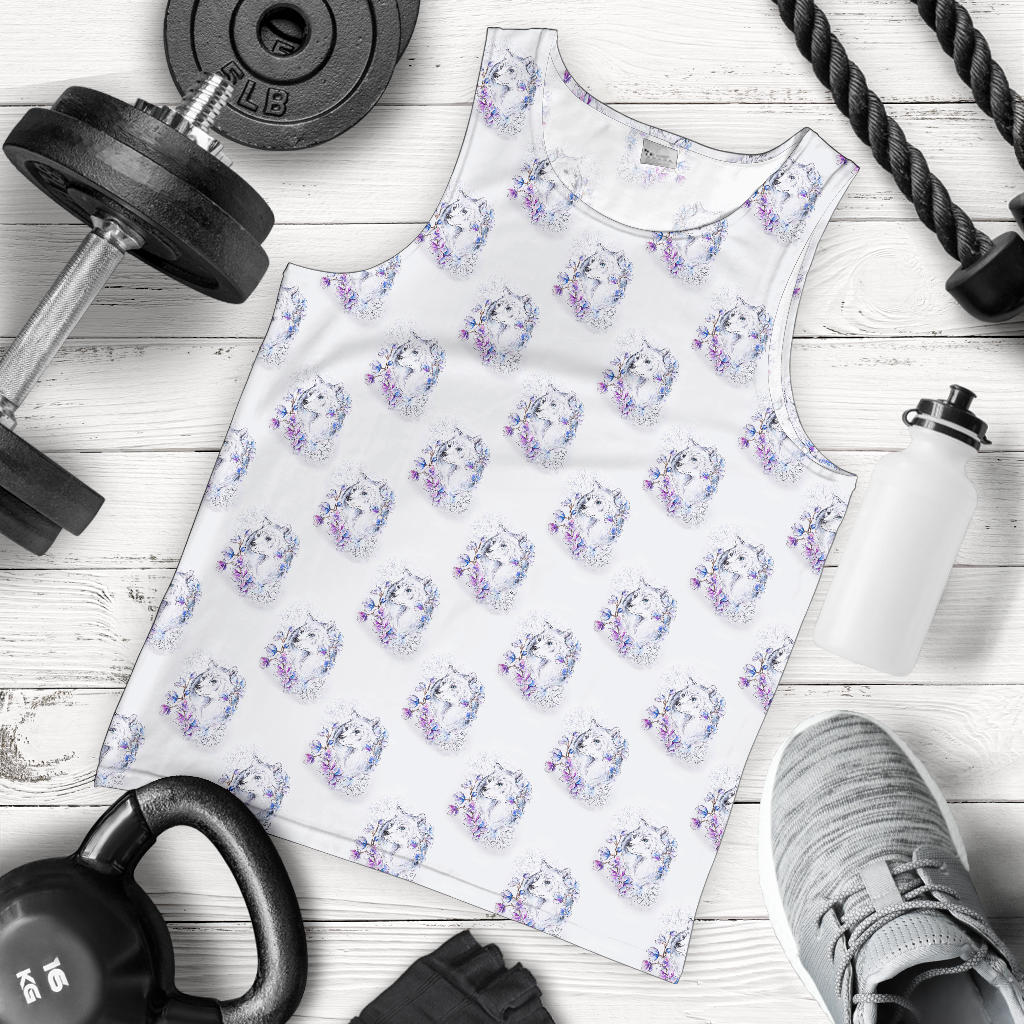 Wolf with Flower Print Design Men Tank Top