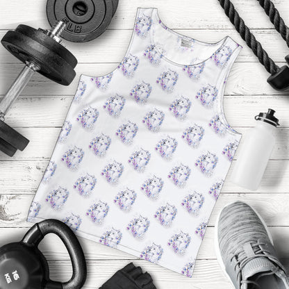 Wolf with Flower Print Design Men Tank Top