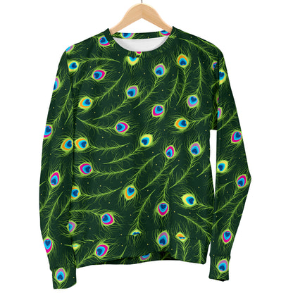 Peacock Feather Green Design Print Women Long Sleeve Sweatshirt