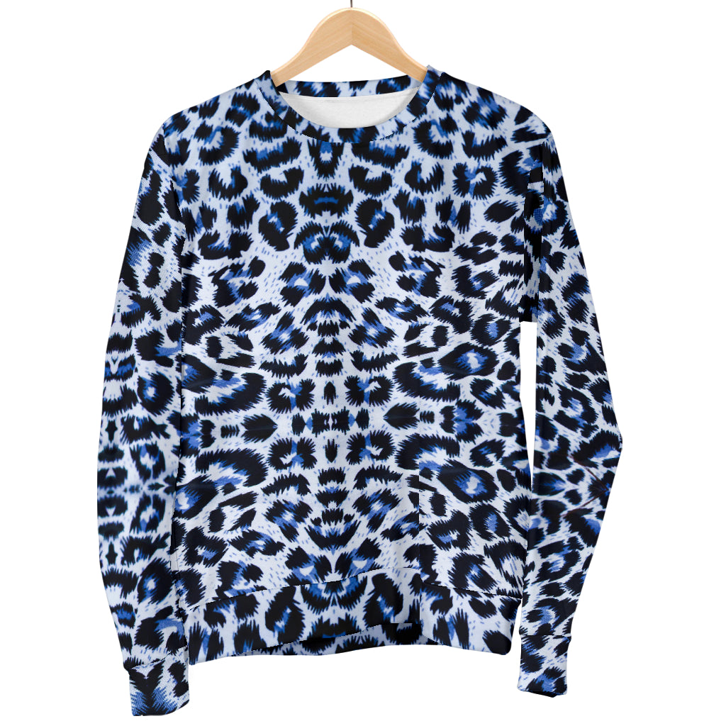 Leopard Blue Skin Print Men Long Sleeve Sweatshirt