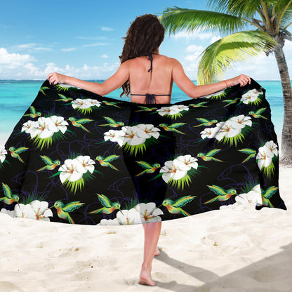 Hummingbird with Flower Pattern Print Design 03 Sarong Pareo Wrap