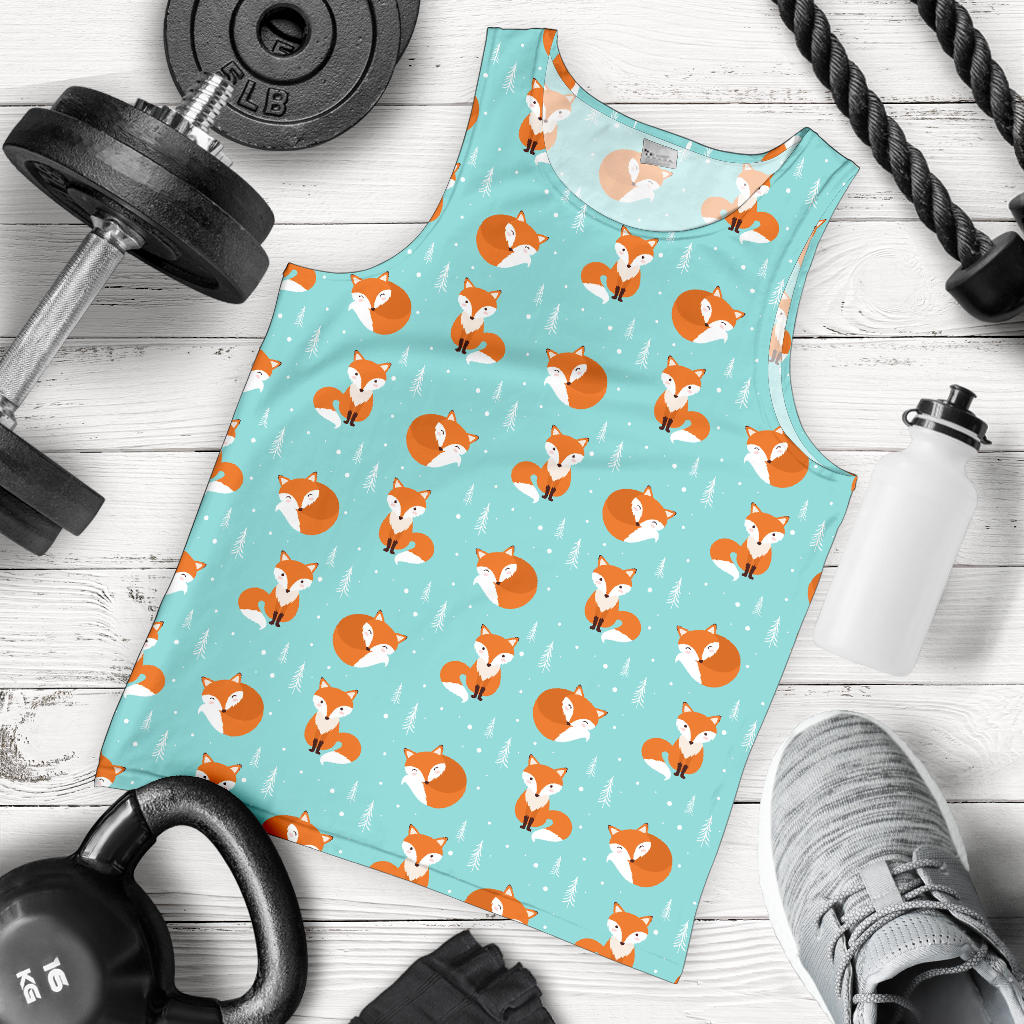 Fox Design Snow Print Pattern Men Tank Top