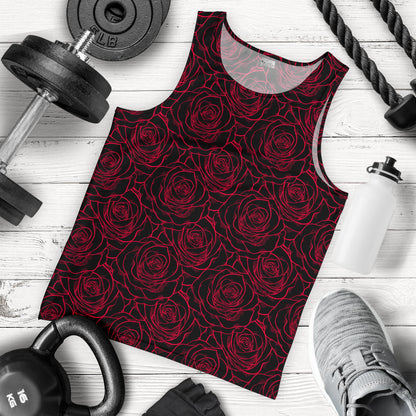 Red Rose Design Print Men Tank Top