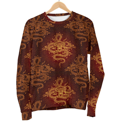 Chinese Dragons Gold Design Men Long Sleeve Sweatshirt
