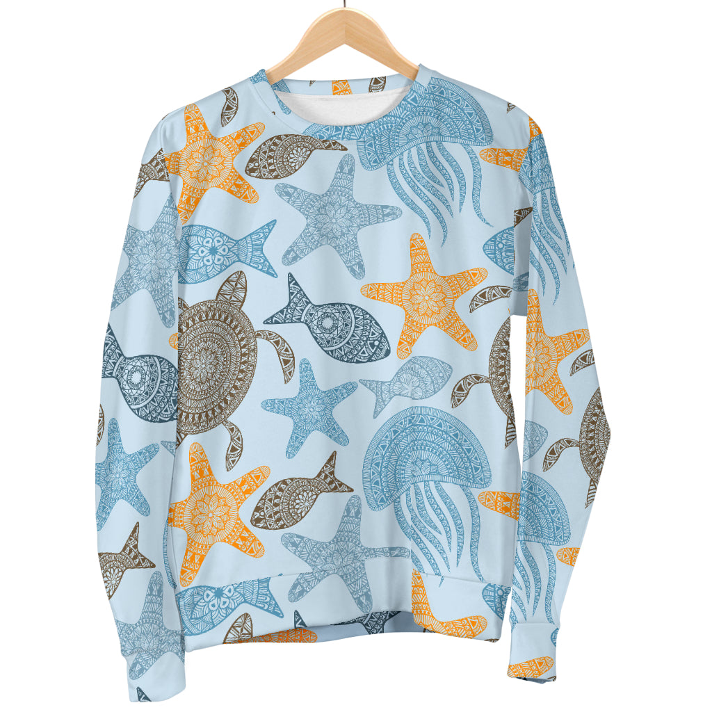 Polynesian Jellyfish Turtle Print Women Long Sleeve Sweatshirt