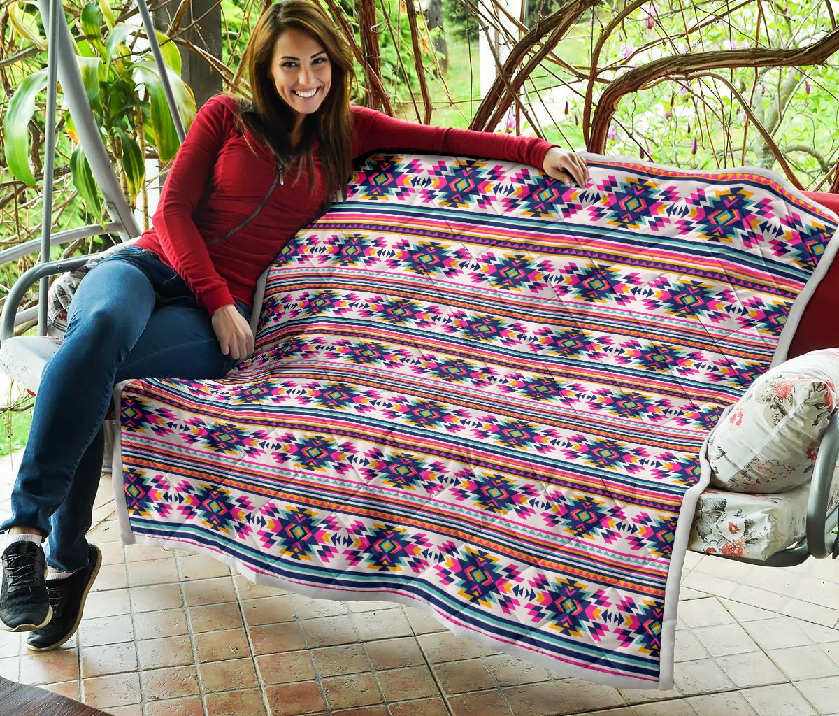 Indian Navajo Neon Themed Design Print Quilt Bedspread