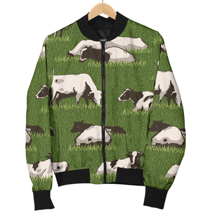 Cow on Grass Print Pattern Men Bomber Jacket