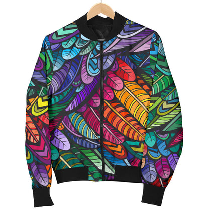 Feather Multicolor Design Print Men Bomber Jacket