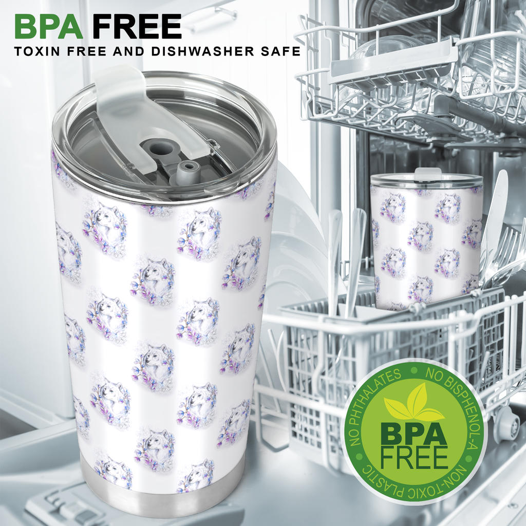Wolf with Flower Print Design Tumbler