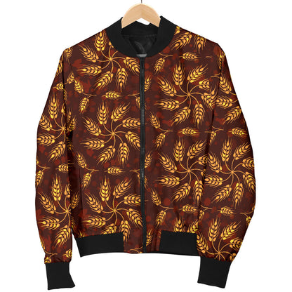 Agricultural Brown Wheat Print Pattern Men Bomber Jacket