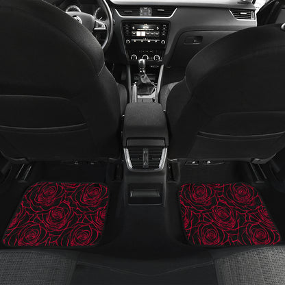 Red Rose Design Print Car Floor Mats Front Back