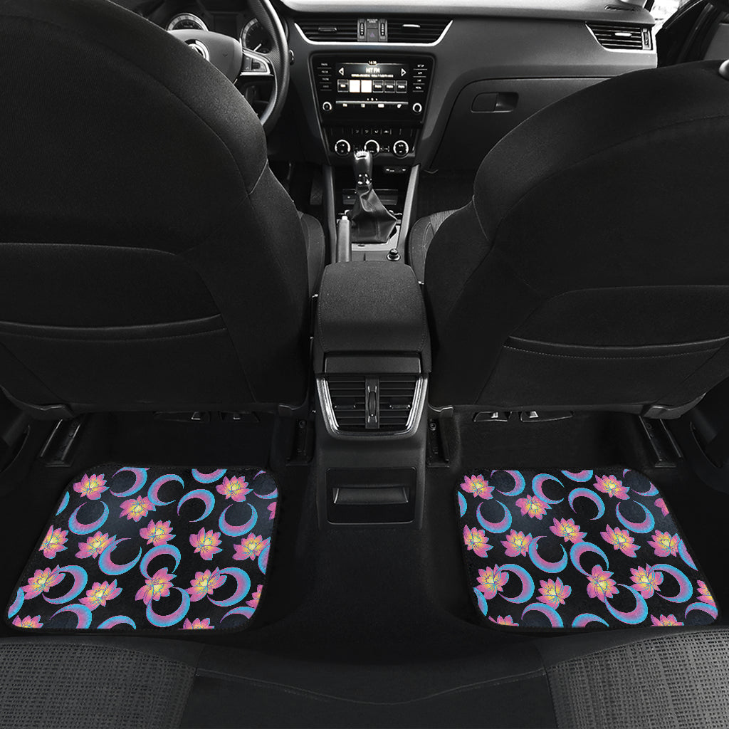 Lotus with Moon Pink Print Themed Car Floor Mats Front Back