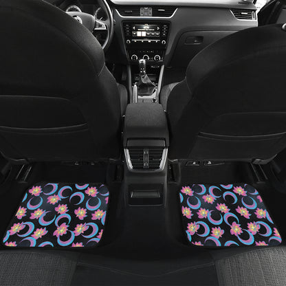 Lotus with Moon Pink Print Themed Car Floor Mats Front Back