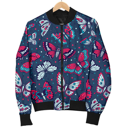 Butterfly Red Deep Blue Print Pattern Men Bomber Jacket