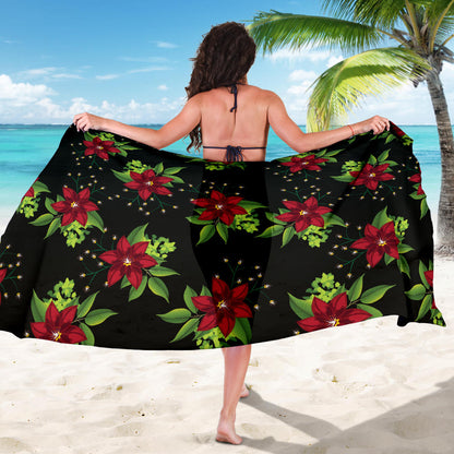 Poinsettia Pattern Print Design A01 Sarong Pareo Wrap