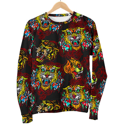 Tattoo Tiger Colorful Design Men Long Sleeve Sweatshirt