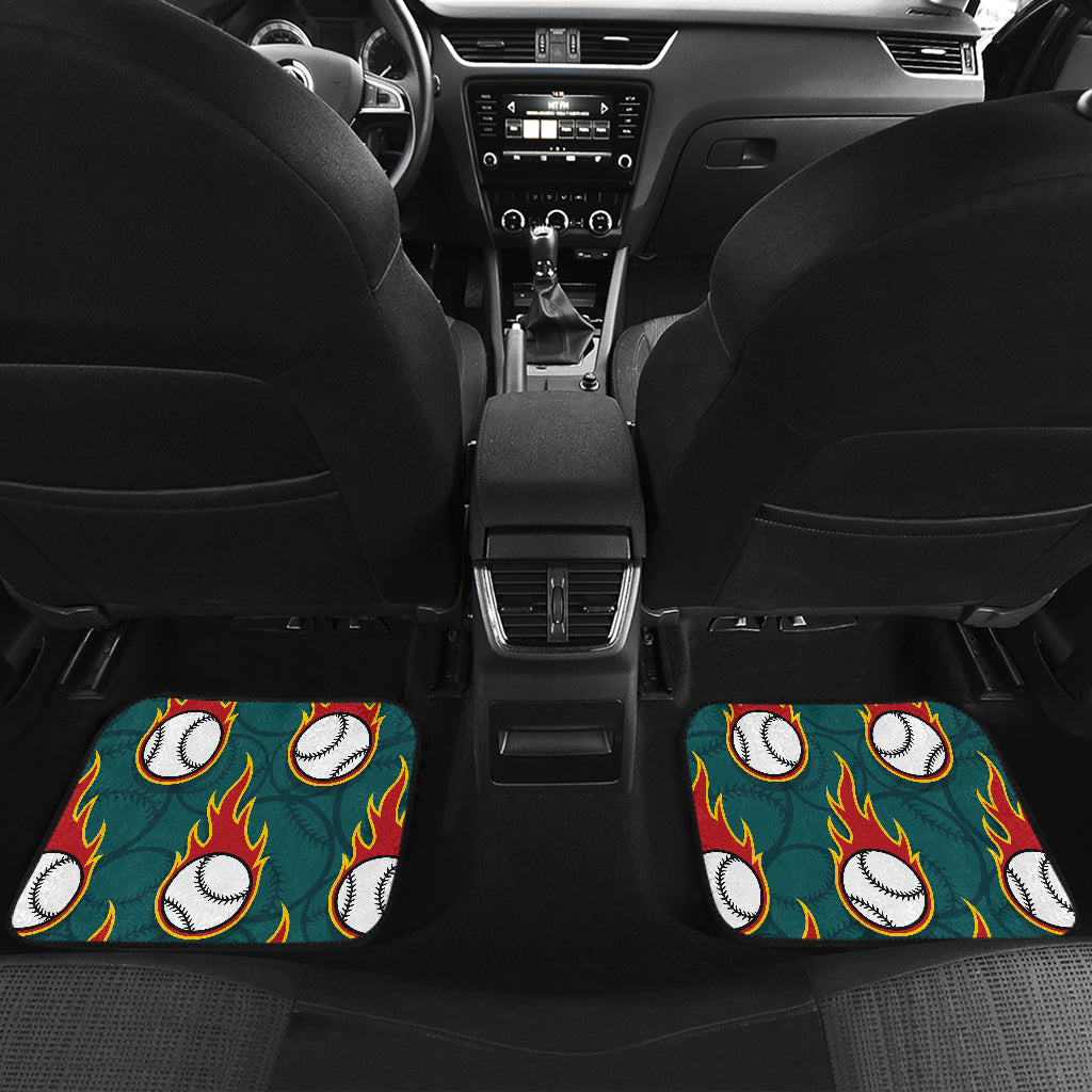 Baseball Fire Print Pattern Car Floor Mats Front Back